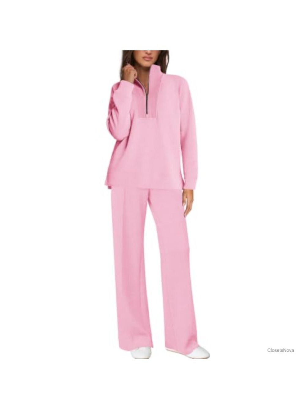 Women's 2 Piece Tracksuit Half Zip Long Sleeve Wide Leg Sweatpants Set